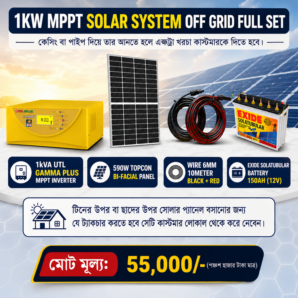 NEW 1Kw Mppt Solar System Off Grid 1 Panel Full Sat